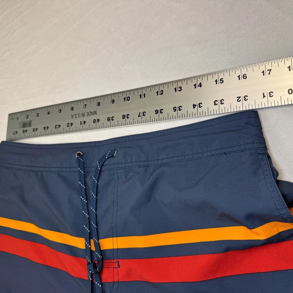 FAIR HARBOR Men's XL Blue Red Orange Striped Elastic Waist‎ Swim Trunks Shorts